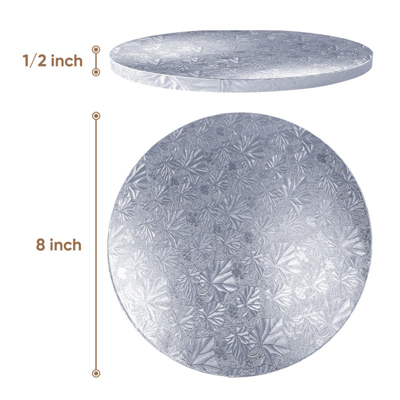 Cakebon Cake Boards - Sturdy 1/2 Inch Thick Drums - 8 Inch Professional Smooth Straight Edges Silver 3-Pack - Image 2